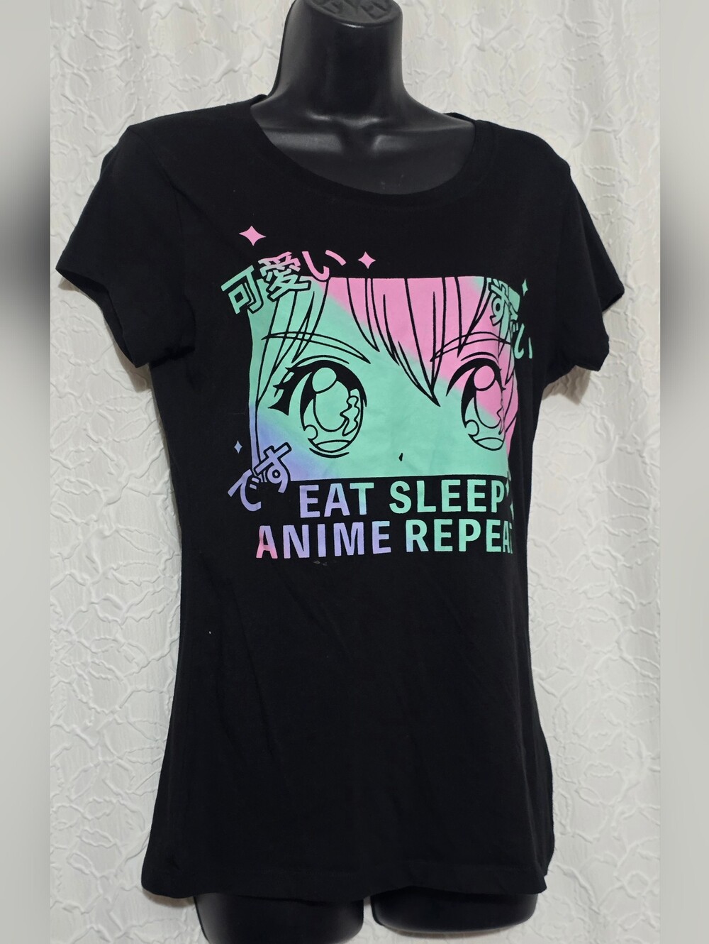 Wound Up Anime Shirt Juniors XL ‘EAT, SLEEP, ANIME, REPEAT’ T-Shirt by Wound Up